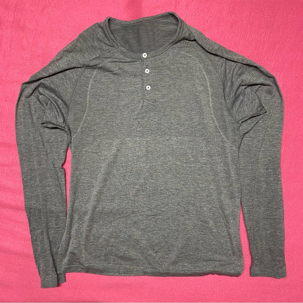 Lululemon Men's Long Sleeve Henley Grey Shirt XL